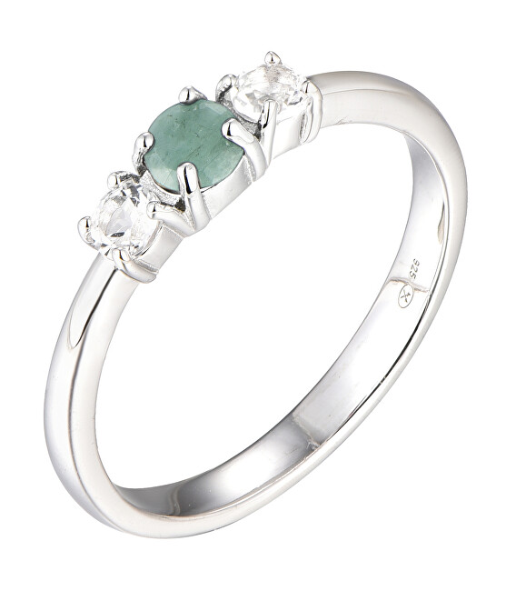 Brilio Silver Blýštivý strieborný prsteň so smaragdom Precious Stone SR09003D 50 mm