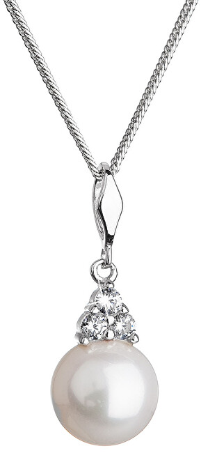 Evolution Group Strieborný náhrdelník s pravou riečnou perlou a zirkónmi 22033.1 (retiazka, prívesok)