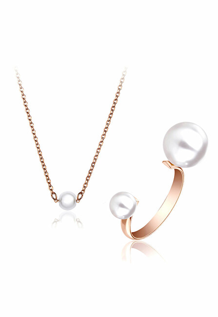 Emily Westwood Elegantná bronzová sada šperkov s perličkami WS098R (náhrdelník, prsteň)
