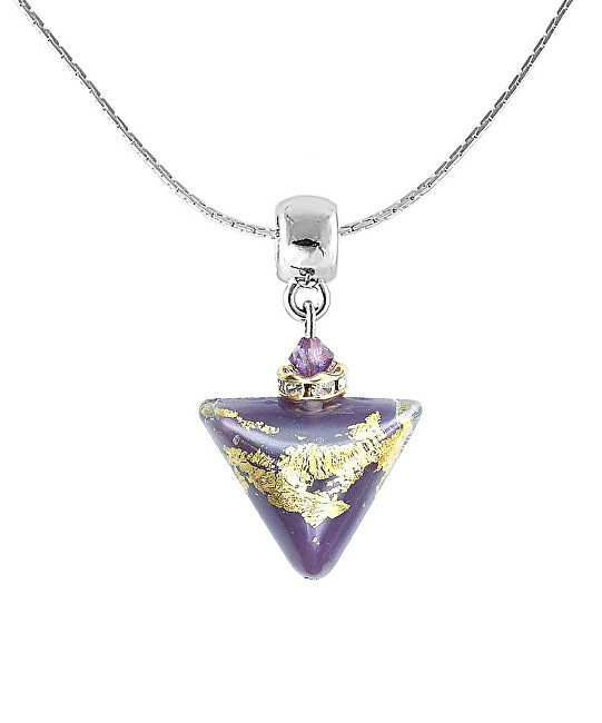 Lampglas Nádherný náhrdelník Purple Triangle s 24-karátovým zlatom v perle Lampglas NTA10