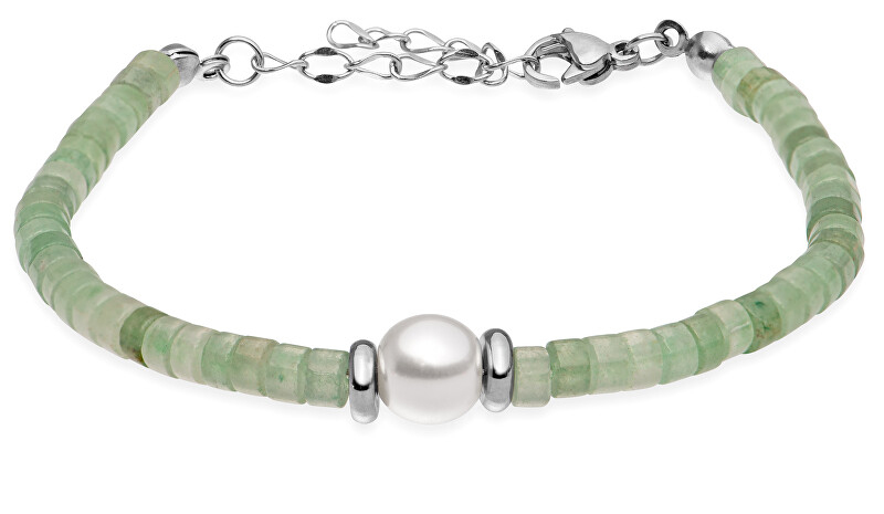 Troli Nežný zelený korálkový náramok s perlou VESB0712S-E